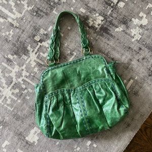 Green Leather Purse with Blue Detail